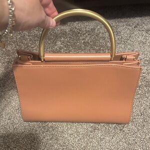 Chic Tan/Blush Satchel with Gold Handle